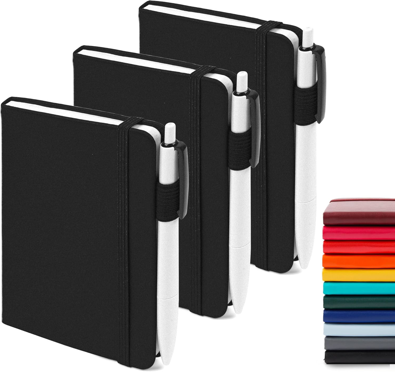 3-Pack Pocket Notebook Set with Black Pens - A6 Mini Journal for School & Office