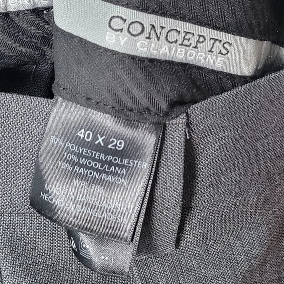 Pantalones de vestir lisos grises Concepts by Claiborne para hombre talla 40x29 Foto 3 de 4