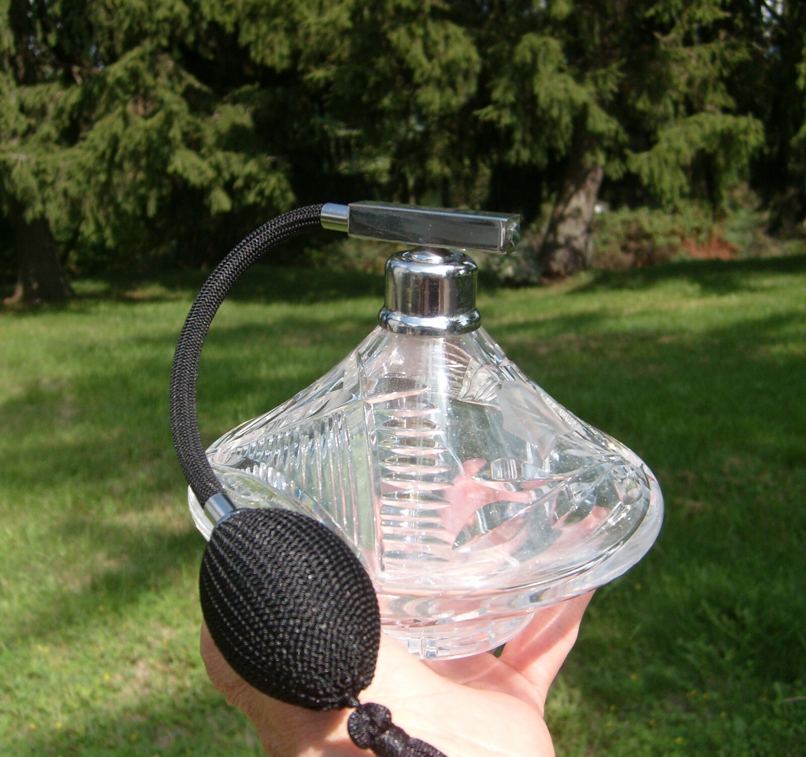 Large Vintage Handcut Floral Crystal Glass Perfume Bottle Glass Syphon