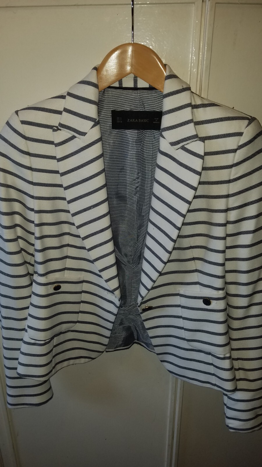 ZARA BASIC Womens Blazer Jacket White Striped S - image 1