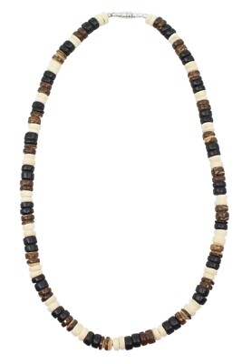 Coconut Shell Necklace (Thick) - 20'', Beige, Black, & Dark Brown Shell, Hawaiian