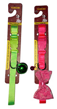 2pk Small Dog Puppy Collars Pink Yellow Lace Bowtie Bell Adjustable Christmas