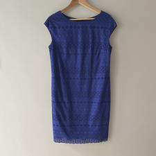 Laurel Blue Lace Dress Blue UK 12 Cotton Summer Spring Wedding Evening (22e)