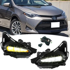For 2017-2019 Toyota Corolla LED Bumper Fog Lights Turn signal DRL Lamp W/wiring