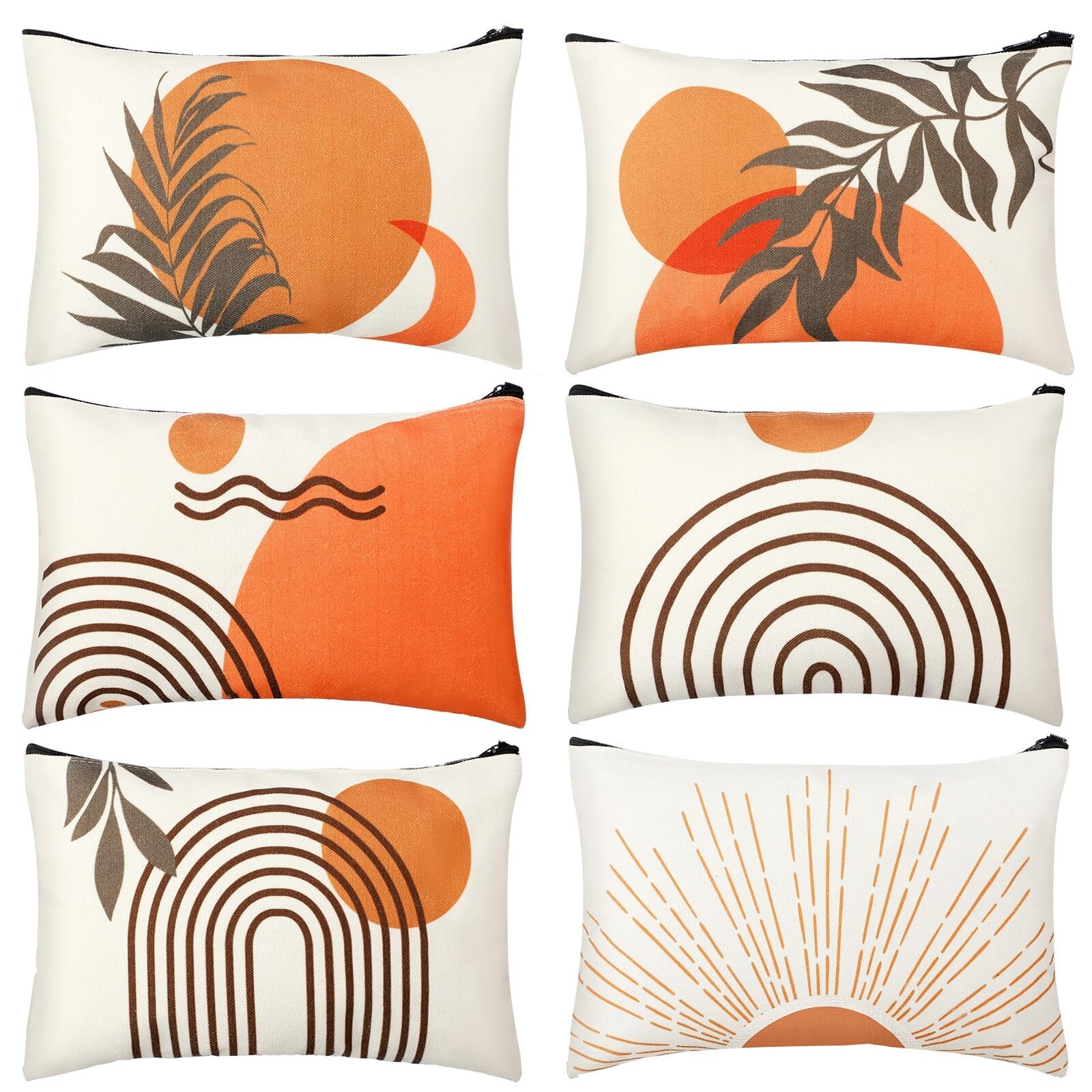 Boho Canvas Makeup Bag Set of 6 Cosmetic Pouches for Travel Purse Sun