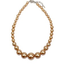 Beige pearl bead necklace with all round beads, large round beads in front NEW