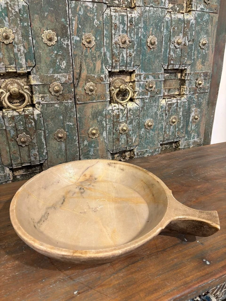 Antiguo Plato de Mármol Blanco - Plato de Piedra Tallado a Mano Original, Decorativo Vintage Foto 2 de 4