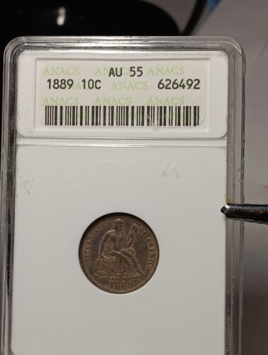 👉1889 Seated Liberty Dime Stunning Toning With EyeAppeal ,Vintage ANACS Holder  - Picture 1 of 5