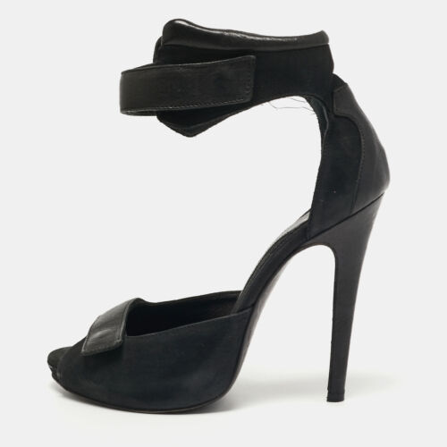 MCQ by Alexander MCQueen Black Nubuck and Leather Ankle Strap Sandals Size 38 - Picture 1 of 10