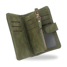  Wristlet Wallets for Women, Leather Bifold RFID Wallet with Small Olive green