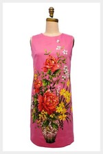 1960s pink hand screened floral shift dress by Florida Handprints, Miami  Small