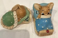 Lot of 2 Vintage Pendelfin Rabbit Figurines Snuggles & Wakey Made In England