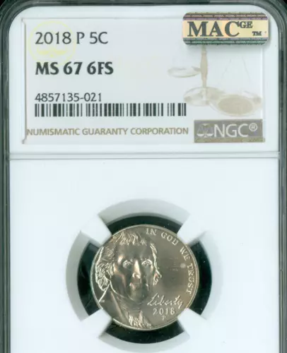 2018 P JEFFERSON NICKEL NGC MS67 6 FS PQ FINEST GRADE MAC SPOTLESS  .