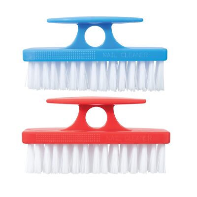 Superio 2 Pack Durable Nail Brush Cleaner w/ Handle, Stiff Bristles -Blue Red