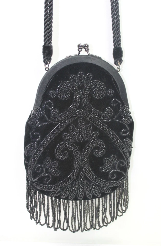 Franchi Women's Crossbody Purse Handbag Beaded Velvet Black - Image 3 of 4