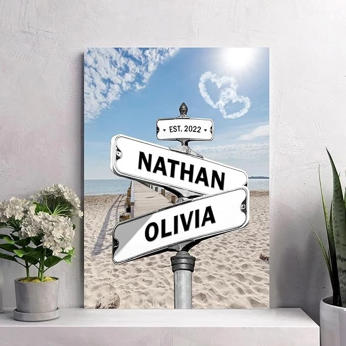 Personalized Name Vintage Street Sign Canvas Poster For Couple Crossroads Gifts - Image 3 of 4