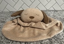 Sleeping Puppy Dog Security Blanket Lovey Tan Brown Plush Baby Comfort Blanket