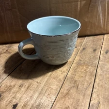 Pfaltzgraff “Rustic Sunflower” 4” Coffee Mug Cup 12oz Teal Wood Like Detail Euc