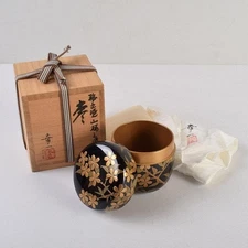 Wajima Lacquer Tea Caddy Koichi Sato Mountain Cherry Blossom Art Case