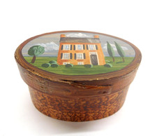 Vintage Wood Shaker Box Oval Finger Jointed Hand Painted Signed Folk Art Small