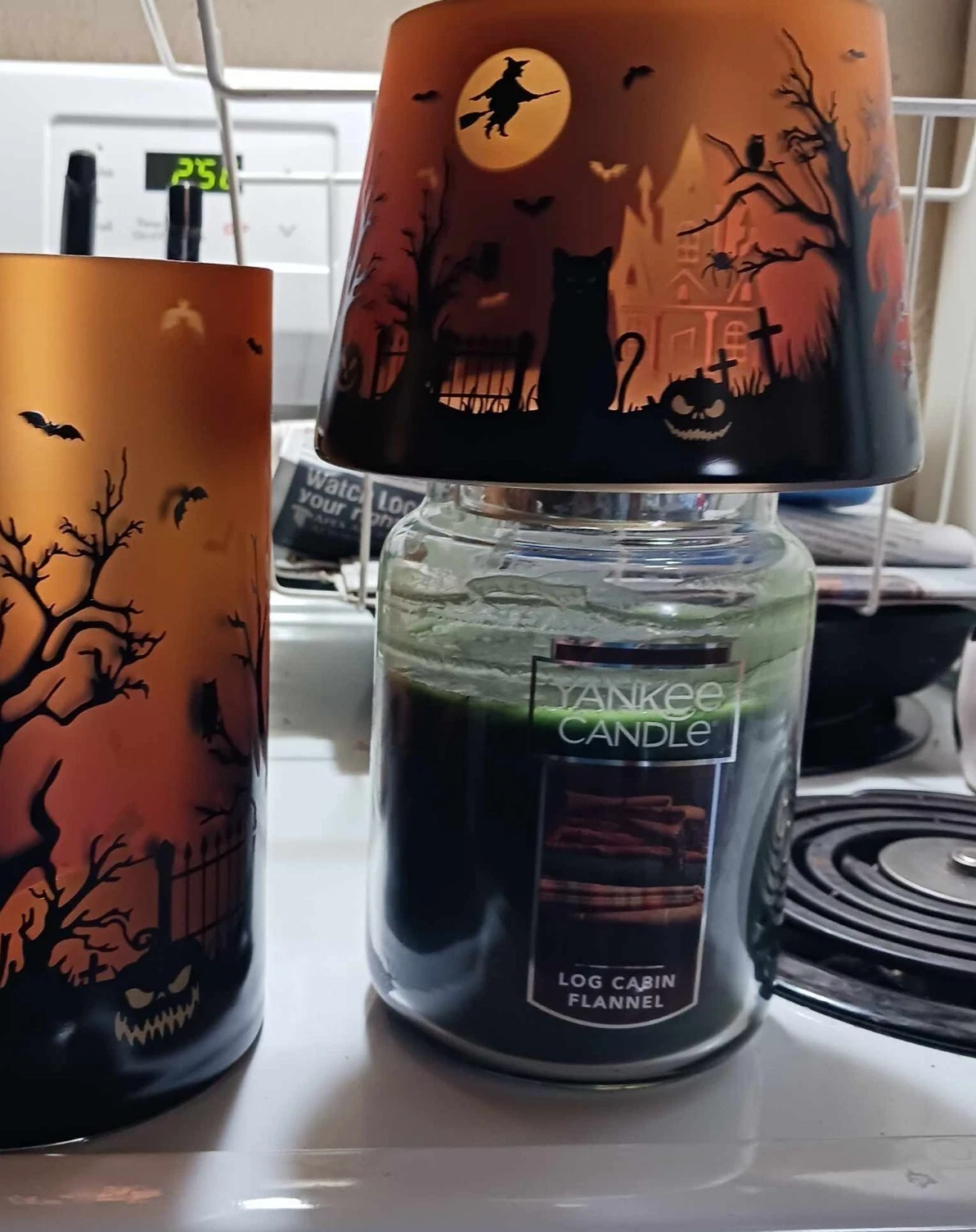 Yankee Candle Halloeen Jar Shade HALLOWEEN ORANGE SCENE black cat witch bat NIB