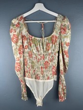 Free People Intimately Sz Small Cream Multi Floral Long Sleeve Bodysuit