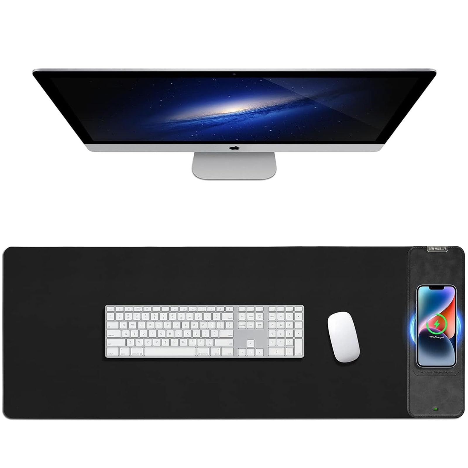 Wireless Charging Mouse Pad Large Black Gaming Desk Mat with Extended Surface-image