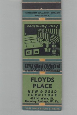 Matchbook Cover Floyds Place New & Used Furniture Berkeley Springs WV