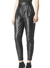 Real Lambskin Leather Women's Slim Fit Jogger Pants Skinny Black Classic Formal