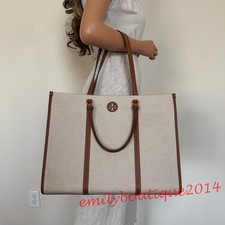 NWT Tory Burch 163097 Blake Canvas Jumbo Tote In Natural Classic Cuoio Bag 500