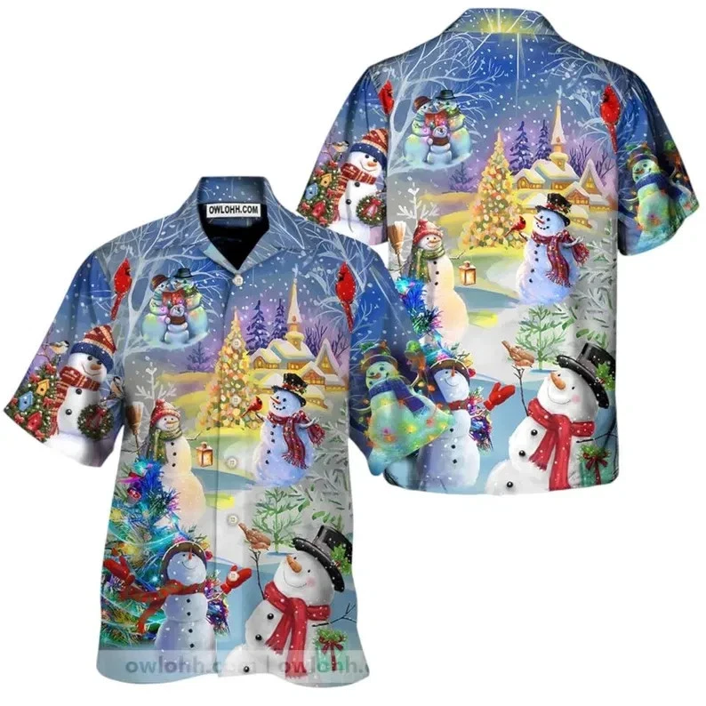 Snowman Christmas Hawaiian Shirt Winter Holiday Party Festive Top - Image 2 of 4