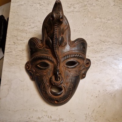 Präkolumbianische Gesichtsmaske Figur Ton Kunstkeramik Tairona Handarbeit schwarzer Ton 