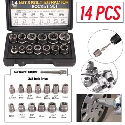 14 Pcs Nut & Bolt Extractor Kit, of Bolt Removal Tool Set, Extractor Socket Tool