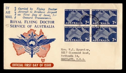 DR WHO 1957 AUSTRALIA FDC ROYAL FLYING DOCTOR BLOCK M76482