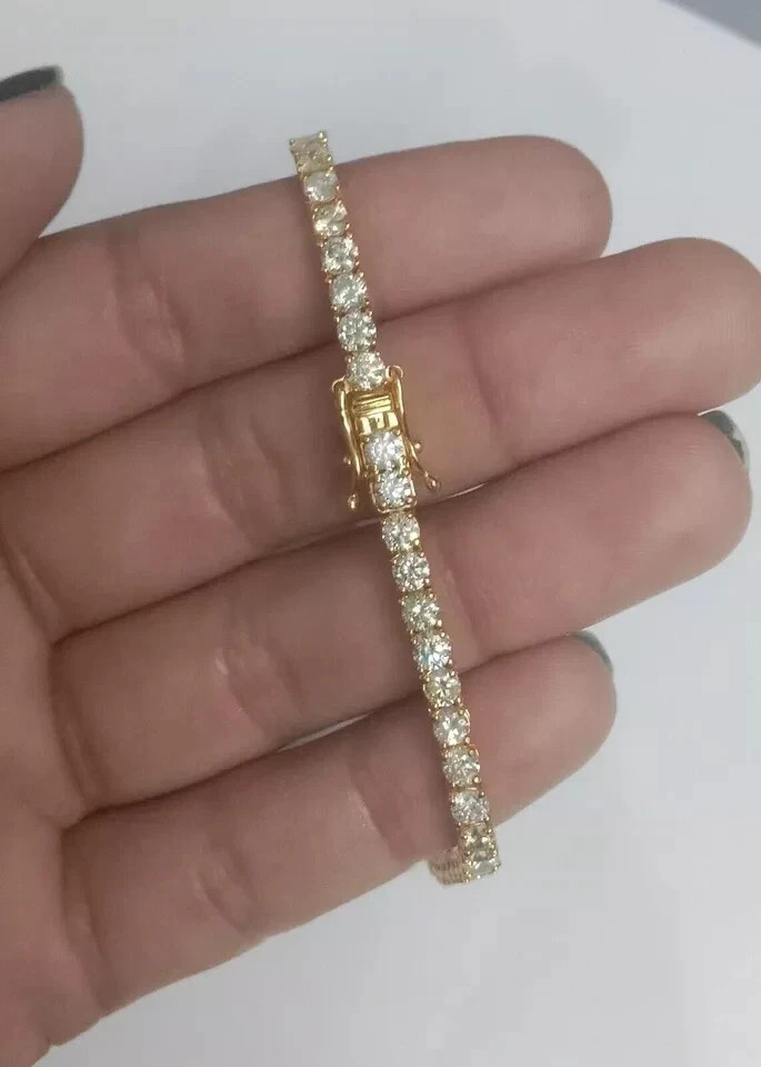 Round Cut 5.00 Ct Tennis Certified Moissanite Bracelet 14K Yellow Gold Plated