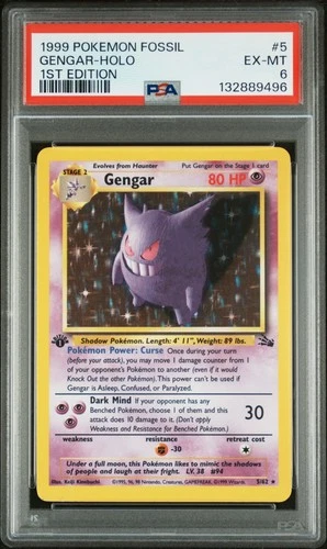 1999 POKEMON FOSSIL 1ST EDITION #5 GENGAR-HOLO PSA 6