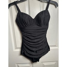 Miraclesuit Black Ruched One Piece Swimsuit Women's Size 8 Bathing