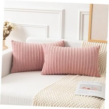 Kevin Textile 2 Pack Striped Corduroy Oblong 20" x 12" Pack of 2 Baby Pink