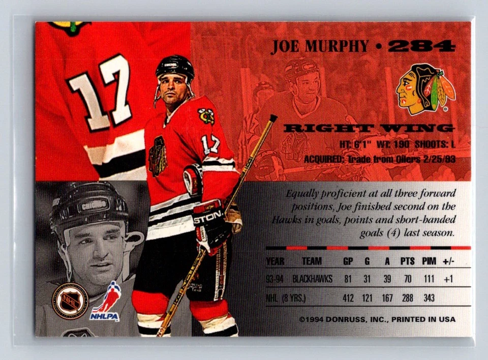 1994-95 Leaf #284 Joe Murphy Chicago Blackhawks - Image 2 of 2