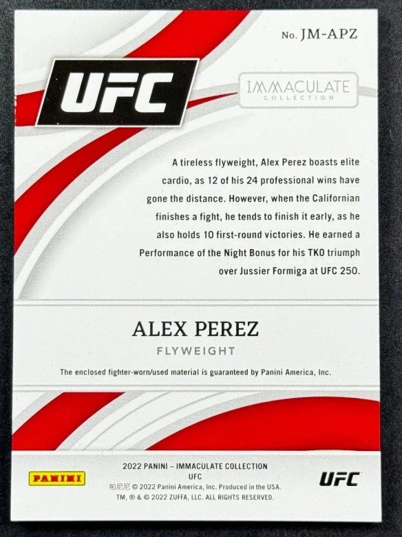 Alex Perez 2022 Panini Immaculate Collection UFC Jumbo Patch Shorts 1/6 #JM-APZ - Image 2 of 2