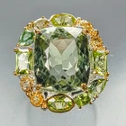 20 ct gems Natural Green Amethyst Ring 925 Sterling Silver Size 7.75 /R480565