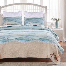 Greenland Home Maui Embroidered Coastal Quilt Set with Euro Shams,