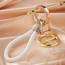 1pc Handcrafted Braided Rope Keychain Sparkling Rhinestones - Stylish Monochrome
