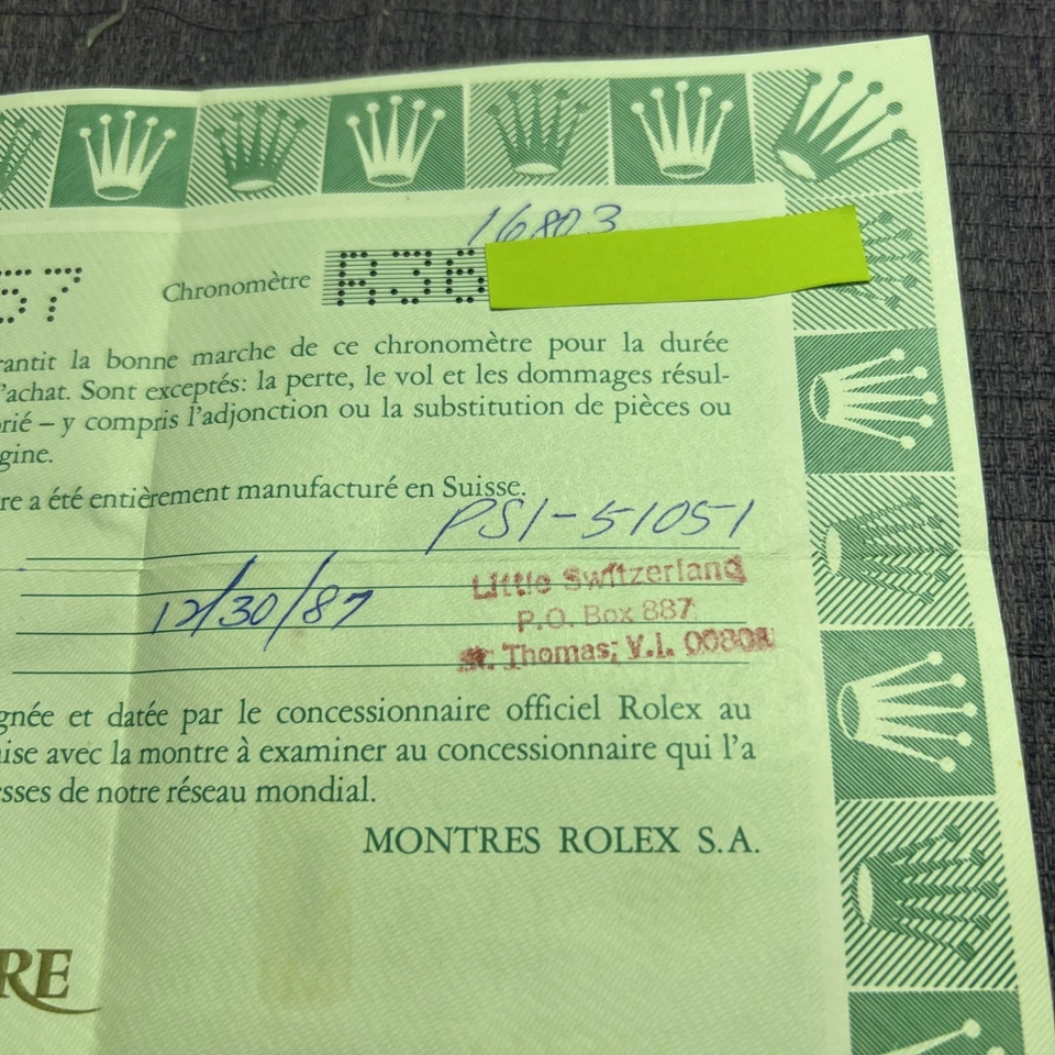 Rolex Certificado Garantía Garantía Rolex Submariner 16803/R36xxxx Foto 2 de 4