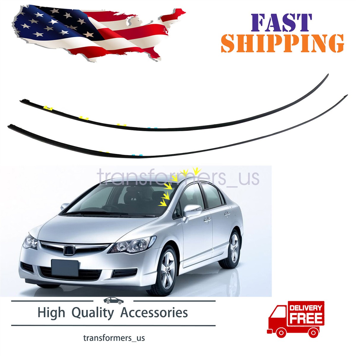 Fit 2006-2011 HONDA CIVIC Molding L&R Drip Side Set 73168