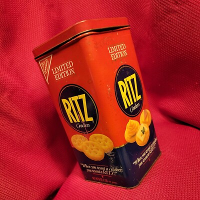 Vintage 1987 NABISCO RITZ Cracker Collectible Storage Tin LIMITED EDITION 9'' red