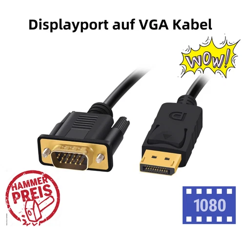 H17M DisplayPort auf VGA Kabel 1.8m DP auf VGA Stecker auf Stecker 1080P Full HD