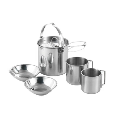 VIGOR Perfect Camping 5 pcs set Stainless Steel Pot with Collapsible Handle and Lid
