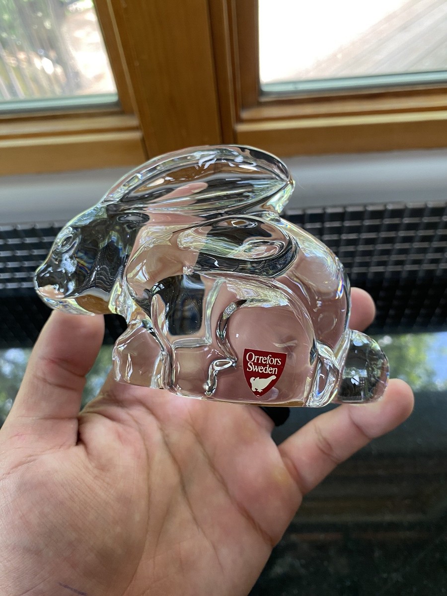 VTG Orrefors Sweden Mother & Baby Rabbit Crystal Art Glass
