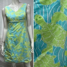 Lilly Pulitzer Women’s 6 Blue Green Turtle Print Mini Sheath Dress